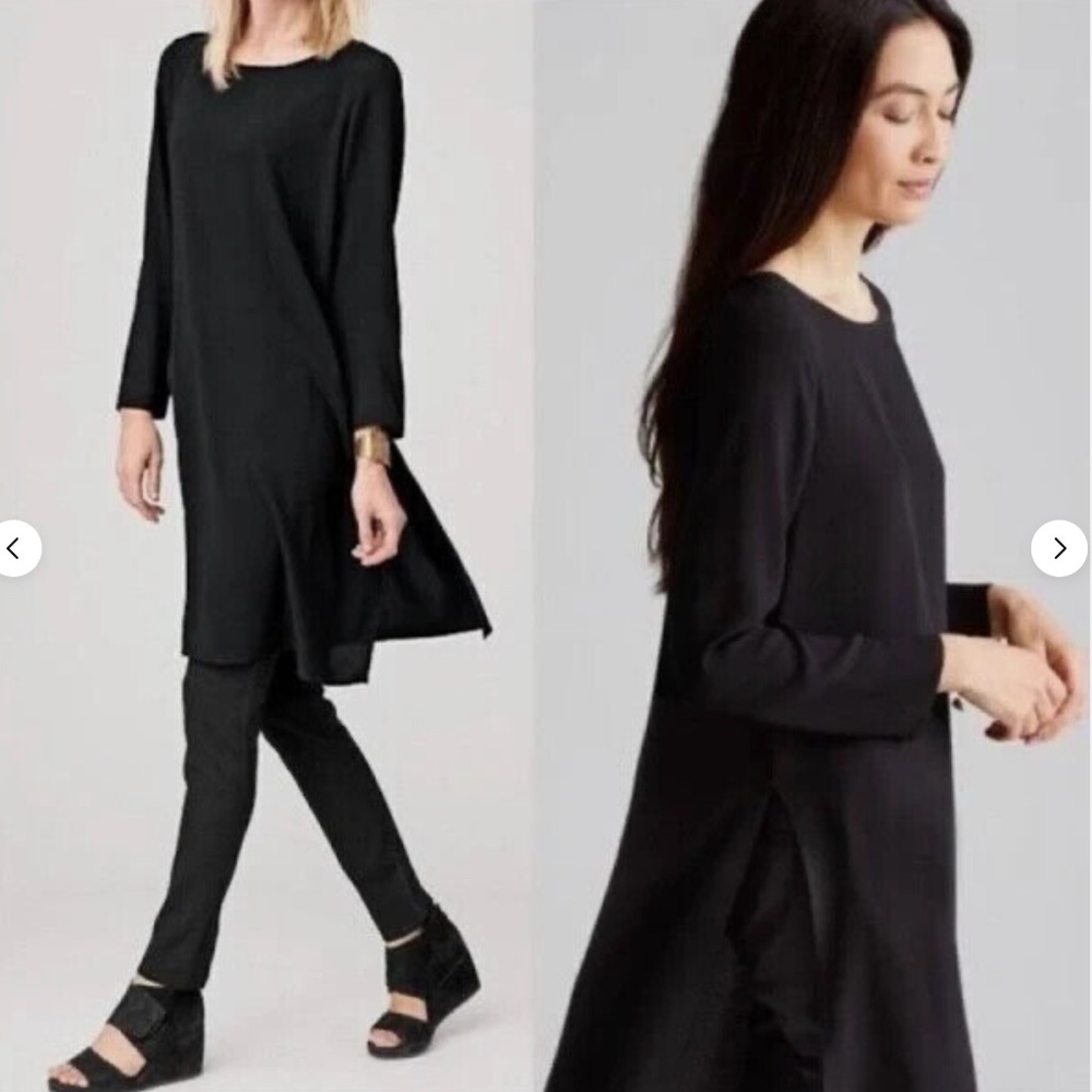 Eileen Fisher Silk Womens XS Tunic Georgette Crepe Bateau Quiet Luxury Costal